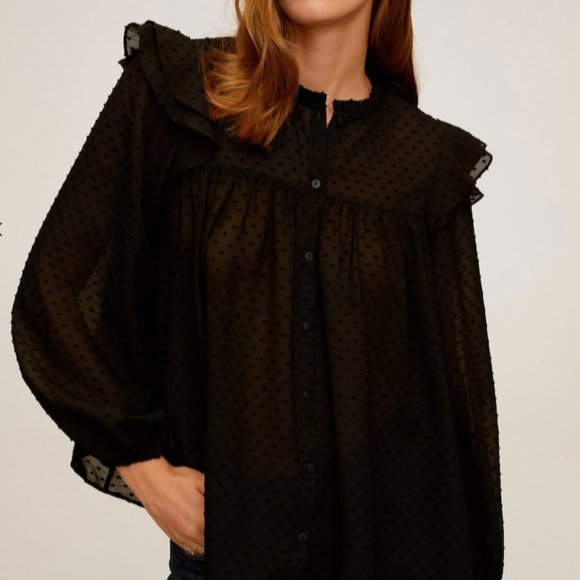 Mango Ruffled Embroidered Blouse - Picture 2 of 3